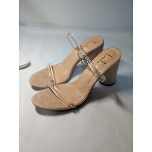 Women's Lulus Nude Color Dakyana Chunky Heels Sandals Toe Straps  Size 8 1/2
